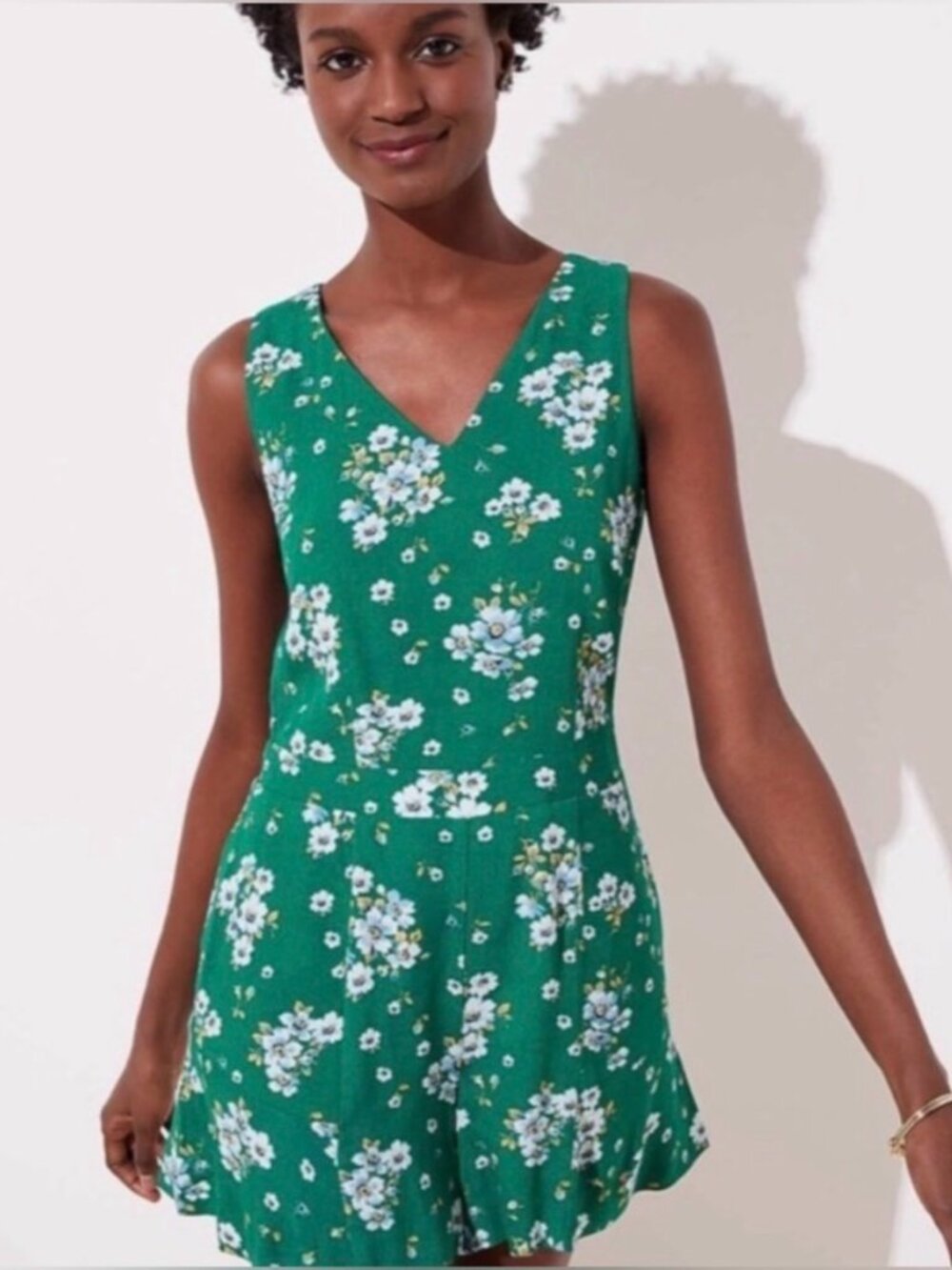 LOFT Emerald Green Floral Romper-Size 2 Petite